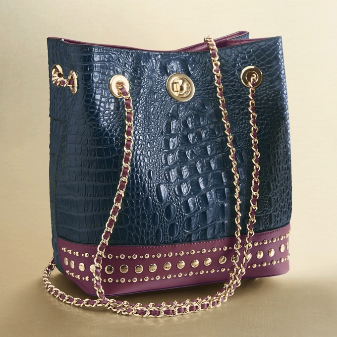 M.C. Handbags Macy Croco Bucket Bag, , large