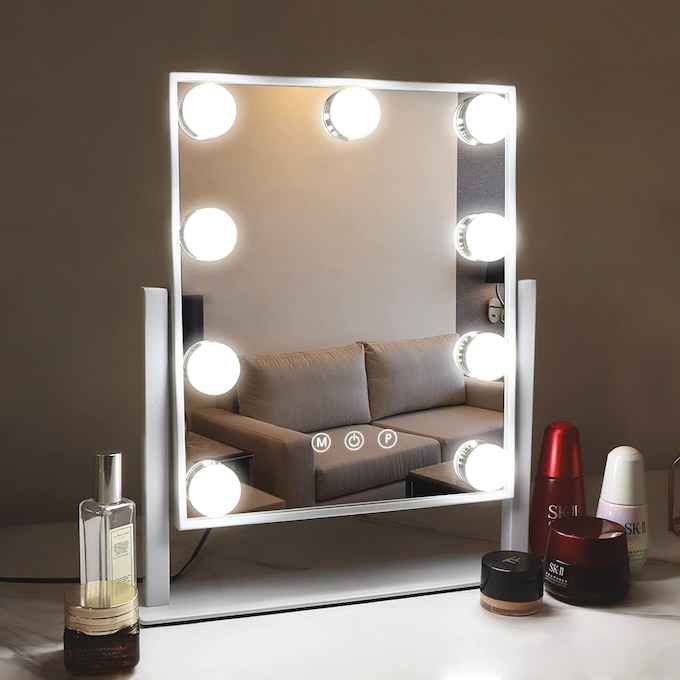 LED Vanity Makeup Mirror with Adjustable Light Temperature Settings, White, large