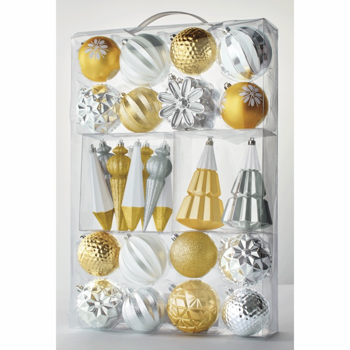 27-Piece Set of Christmas Ornaments, Gold Silver, large