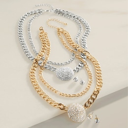 Crystal Disc Multi-Strand Necklace &amp; Earring Set, , large