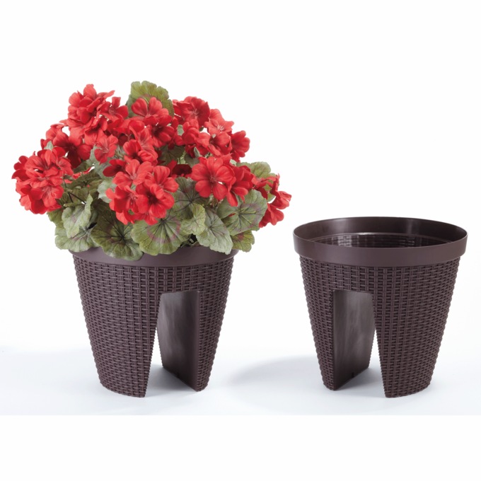 Set of 2 Basketweave Rail Planters, Brown, large