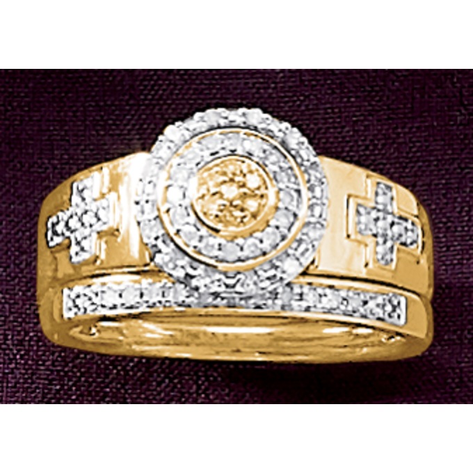 Diamond Round Cross Bridal Set, , large