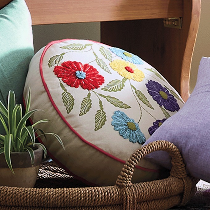 Round Floral Pillow, , large