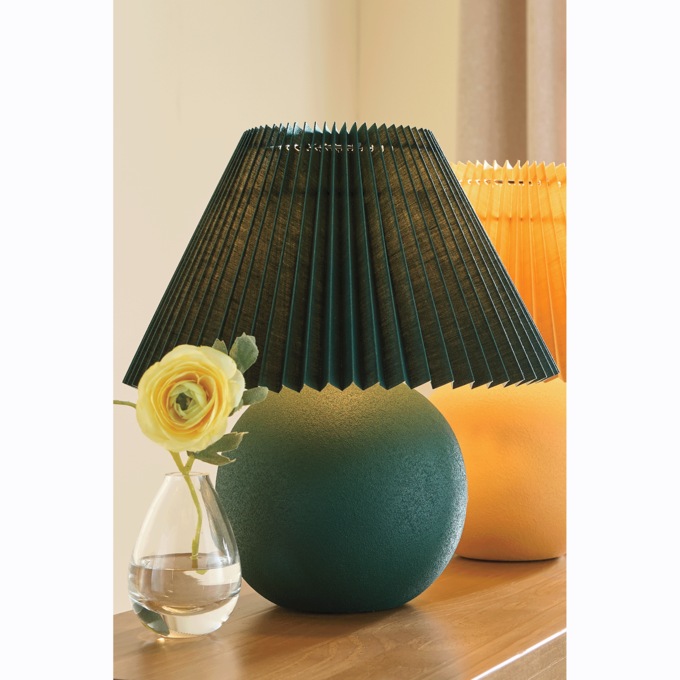 Colorful Bea Accent Ceramic Table Lamp with Pleated Shade, Green, large