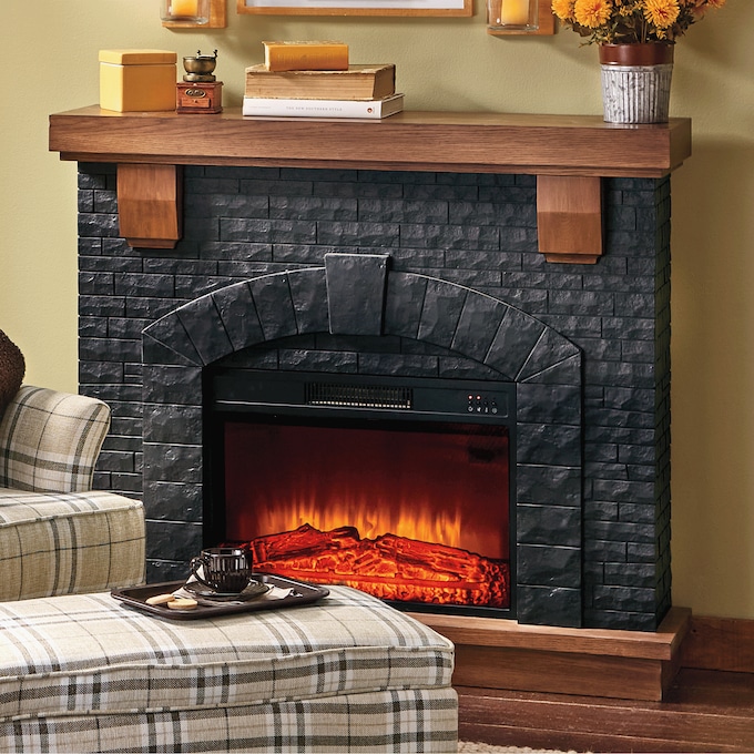 Black Faux-Brick Fireplace, , large