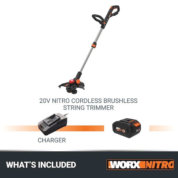 Worx Nitro 20V Brushless 13-Inch Cordless String Trimmer, , large