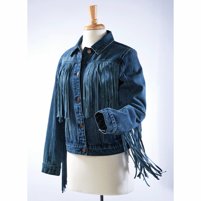 Denim Fringe Jacket, Blue, large
