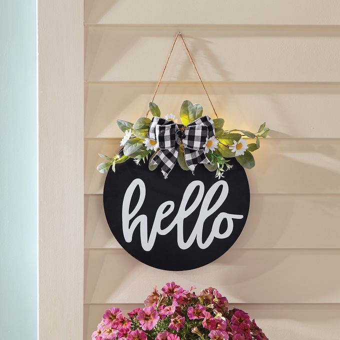 Hello Lit Floral Wall Hanging, , large