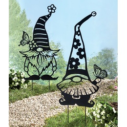 Set of 2 Metal Gnome Garden Stakes, , large