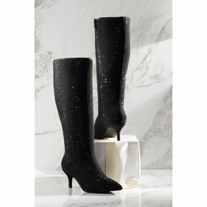 Rhinestone Faux-Suede Studded Boot for Women with Memory Foam and 2.25" Heel, , large