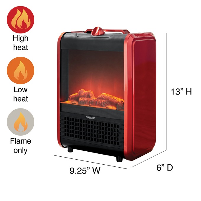 Optimus Mini Ceramic Fireplace, Red, large