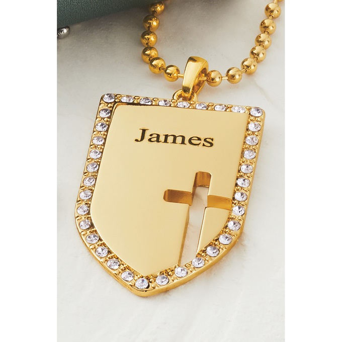 Personalized Name Shield/Cross Crystal Pendant, , large