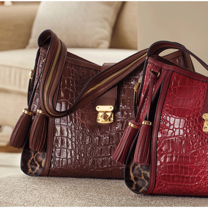 M.C. Handbags Kayden Croco Leather Satchel, , large