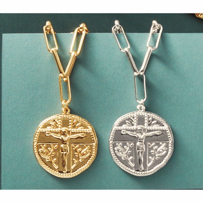 Crucifix/Round Paperclip Pendant, , large