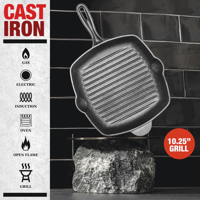 Granitestone Pre-Seasoned Cast Iron 10.25" Grill Pan, , large