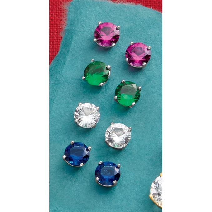4-Pair Lab-Created Stud Earring Set, , large