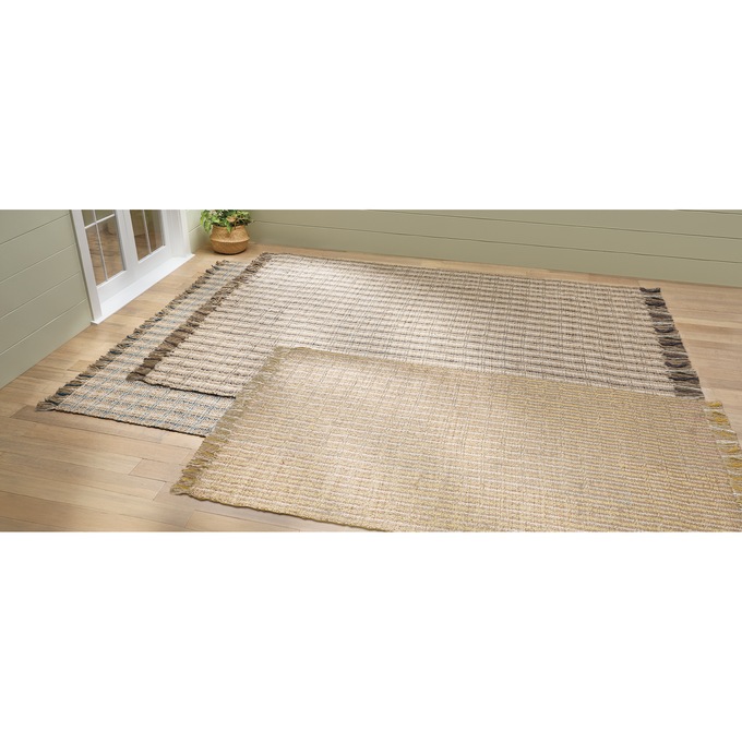 Textured Jute Rug with Fringe, Turquoise, large