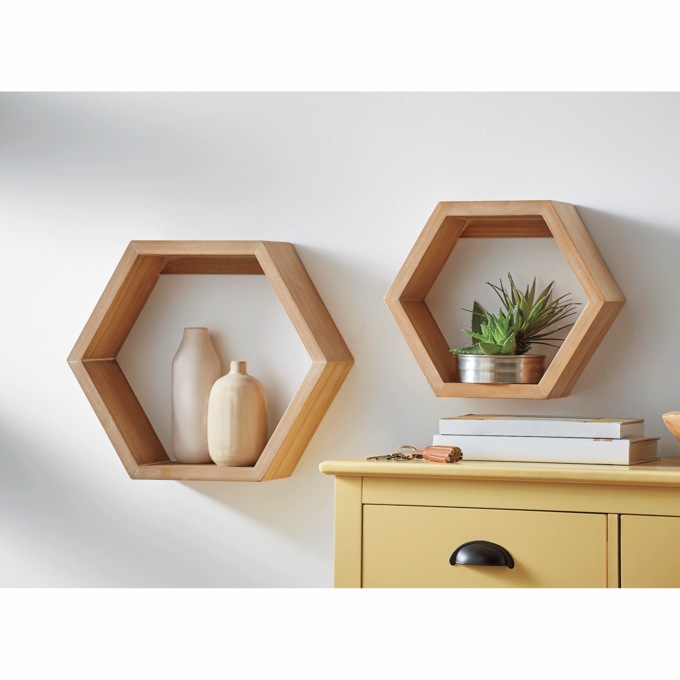 Set of 2 Honeycomb Wall Shelves, , large