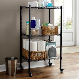 3 Tier Thin Mobile Tower Shelf, Black, large