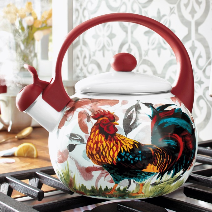 Rooster Whistling Tea Kettle, Red, large
