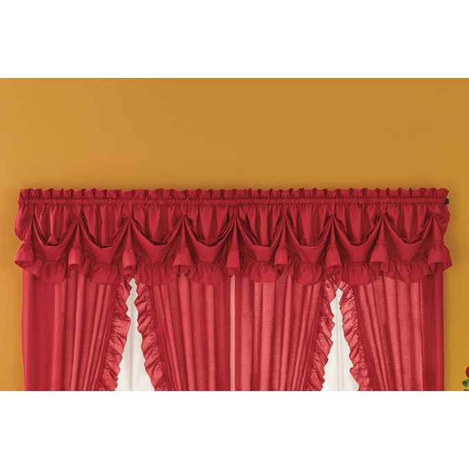 Mayfair Romantic Semi-Sheer Queen Anne Valance, Red, large