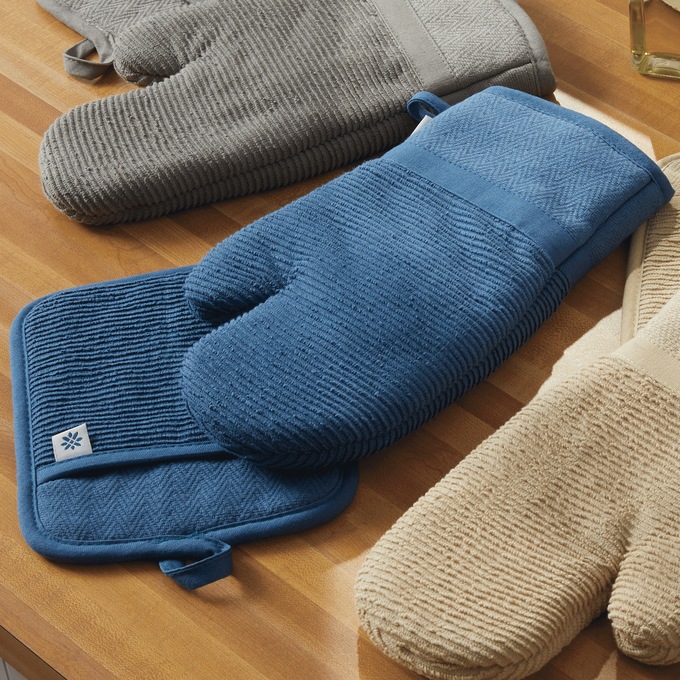 Tatum Potholder and Oven Mitt Set , Denim, large