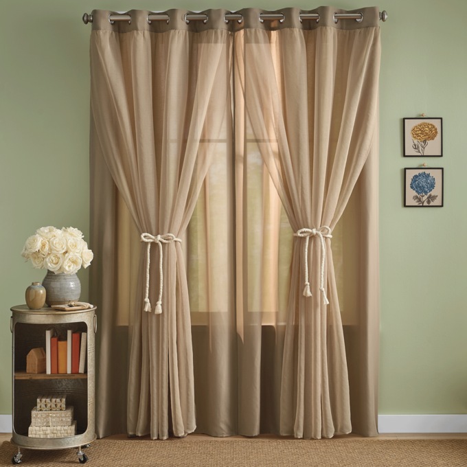 Norah Double Layer Window Panel, Taupe, large