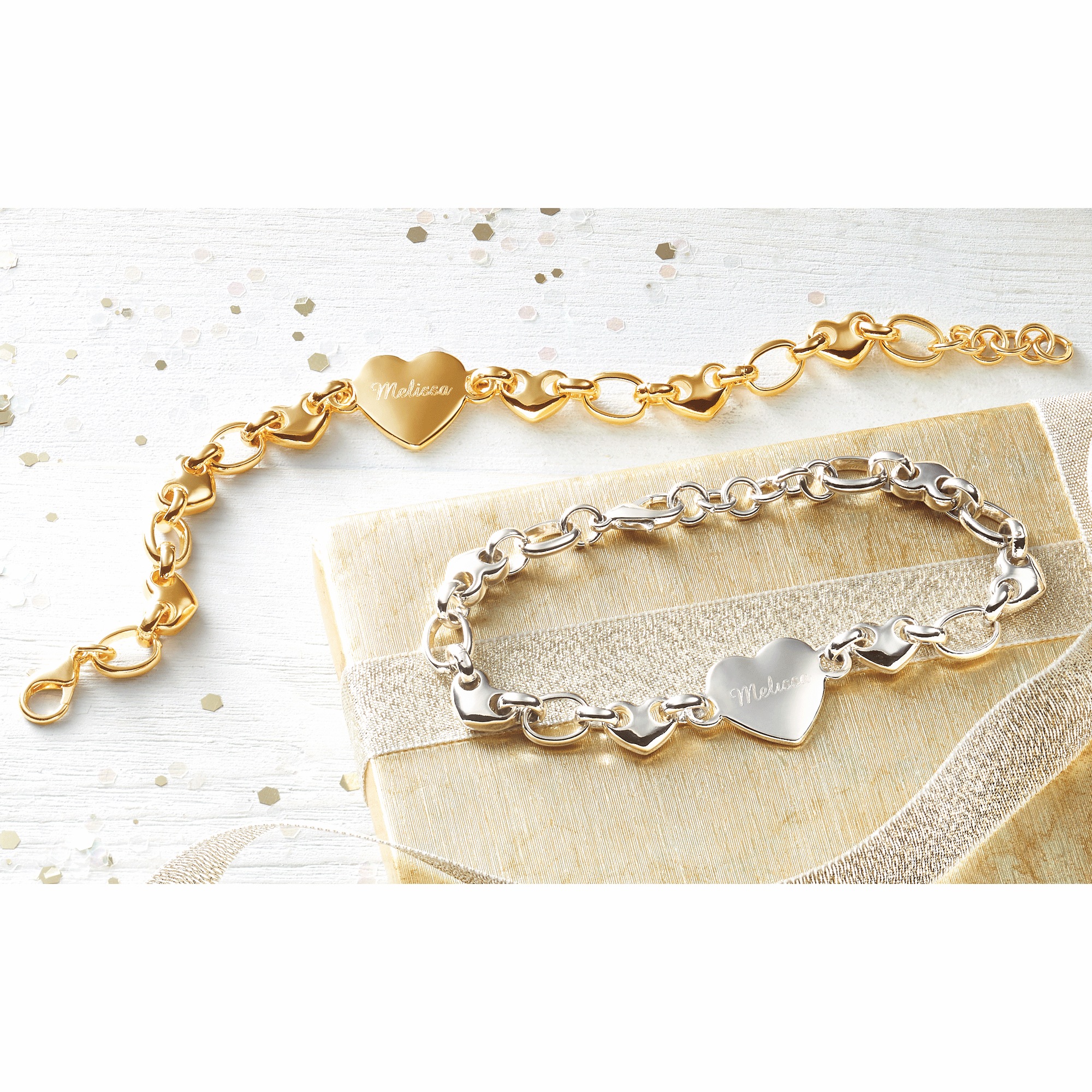 Personalized Name Heart Link Bracelet, , large