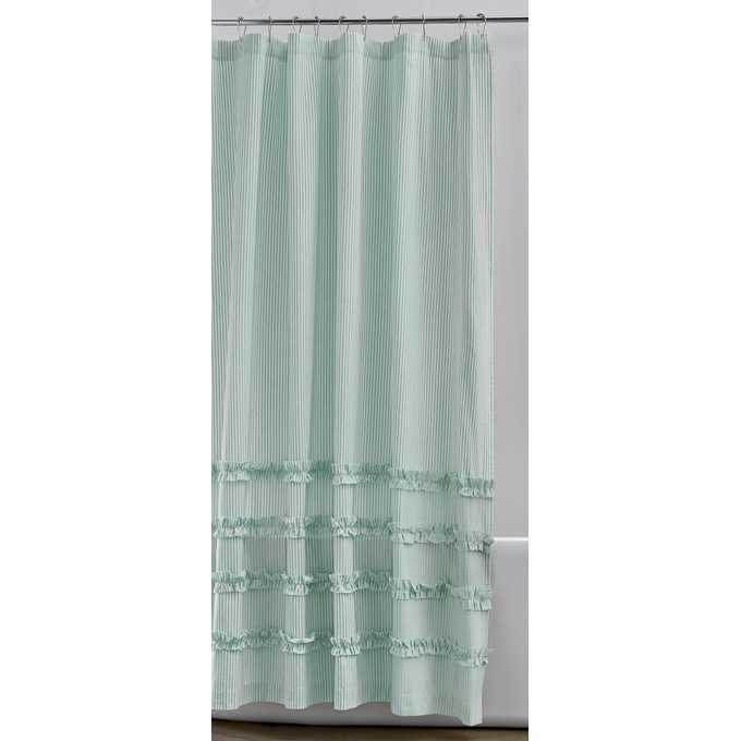 Farmhouse Stripe Shower Curtain, , large