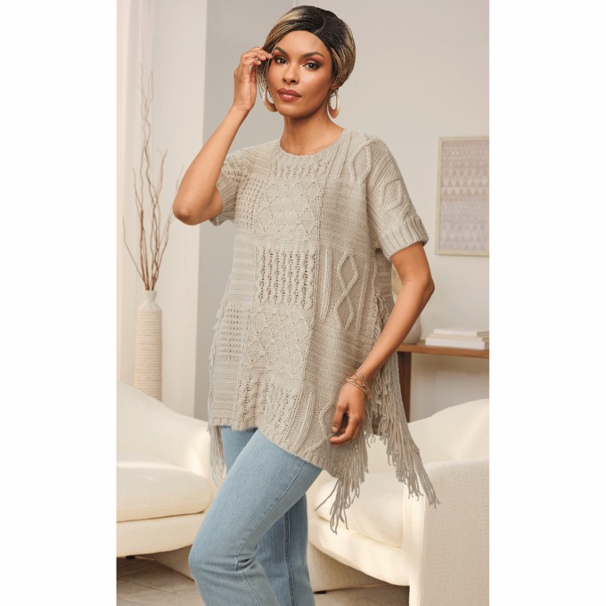 Freya Fringe Poncho, , large