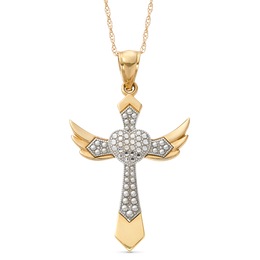 10K Two-Tone Cross/Heart/Wings Pendant, , large