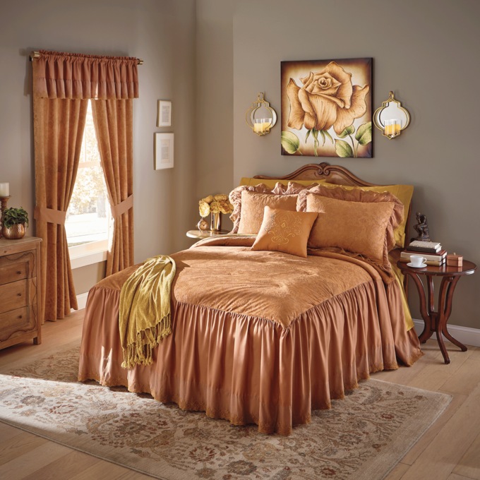 Faux-Suede Skirted Bedspread Set and Window Treatments, , large