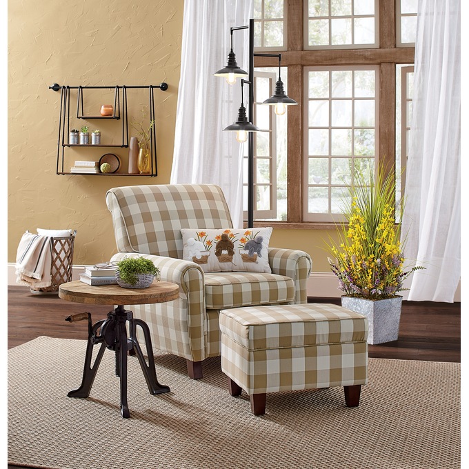 Buffalo Check Armchair and Ottoman, Taupe Cream, large