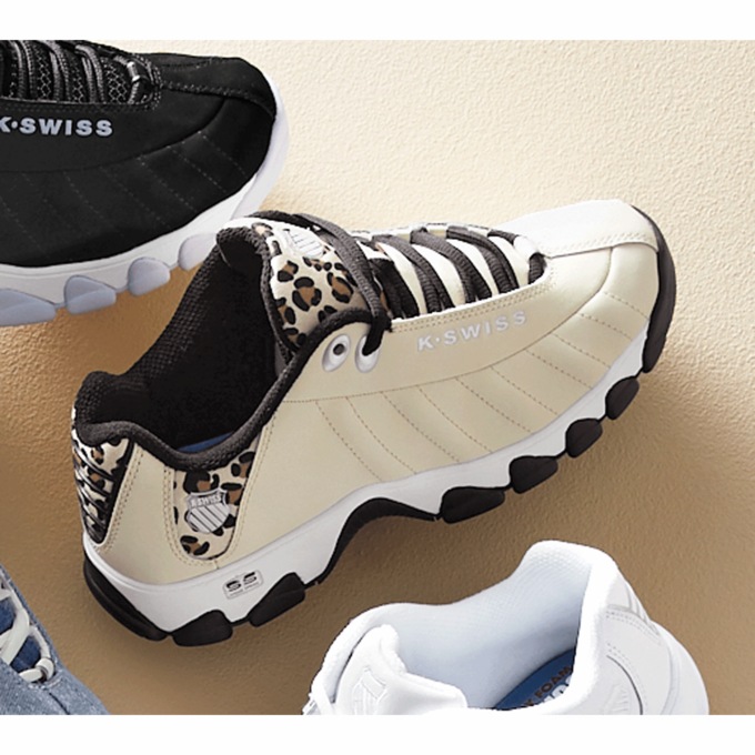 K-Swiss Women's ST329 Genuine Leather Cross Training Shoe, Seedpearl Leopard Black, large