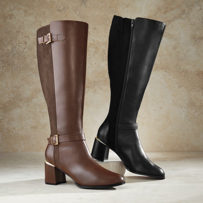 2-Buckle Faux-Leather Riding Boot, , large