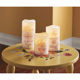 Set of 3 Floral Sentiment LED Candles, , large