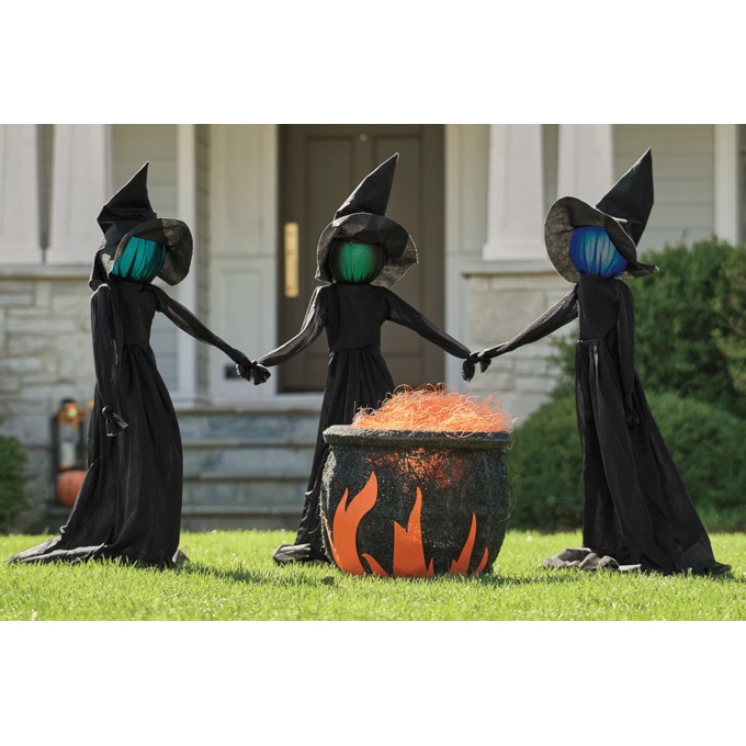 Set of 3 Witch Stakes with Lights, Black, large