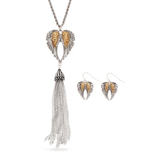 Crystal Wings Two-Tone Necklace and Earring Set, , large