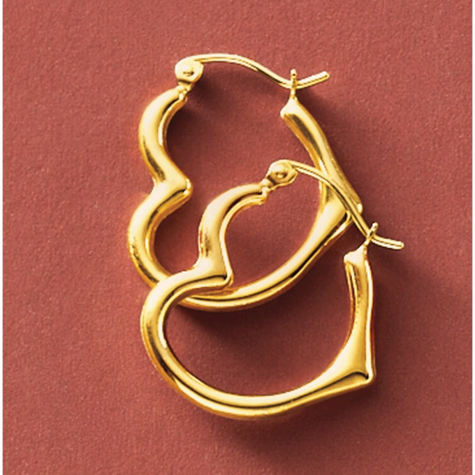 10K Gold Heart Hoops, , large