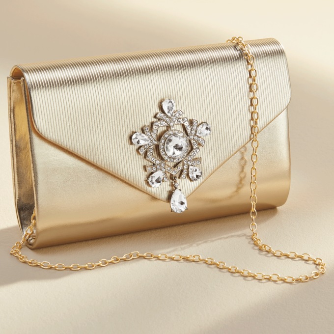 Rhinestone Embellished Evening Bag, , large