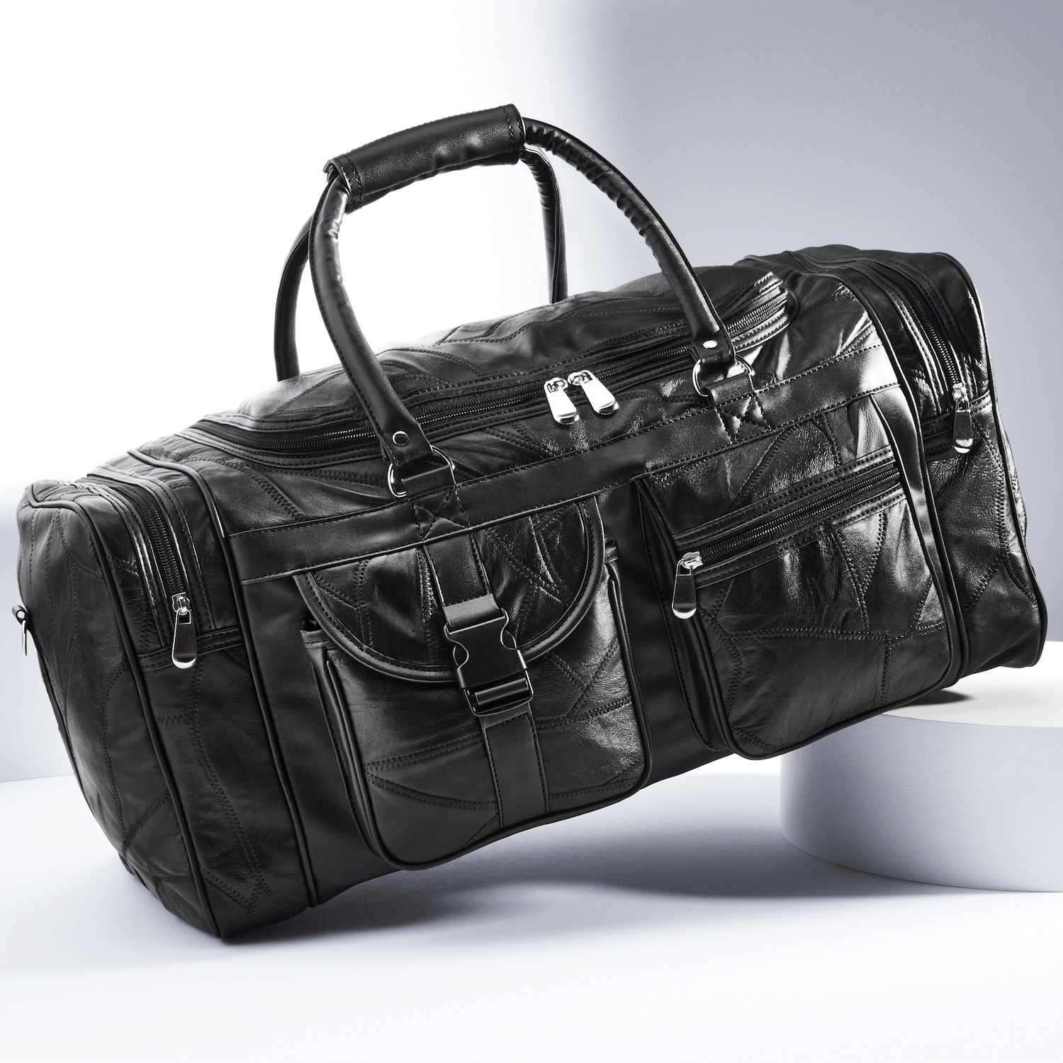 4way Bag／black leather Patch Genuine Leather Duffel Bag | Seventh Avenue