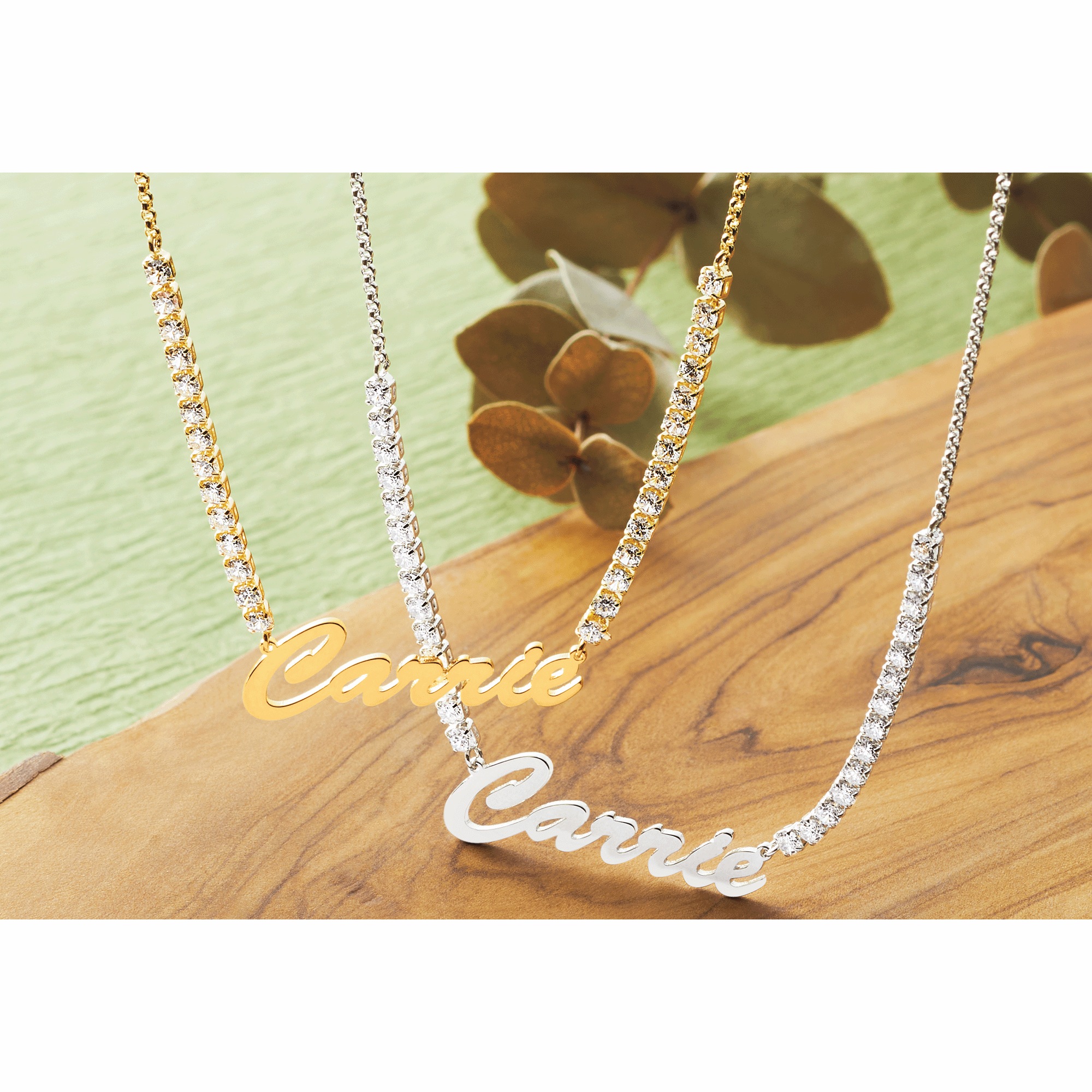 Name Cubic Zirconia Chain Necklace, , large