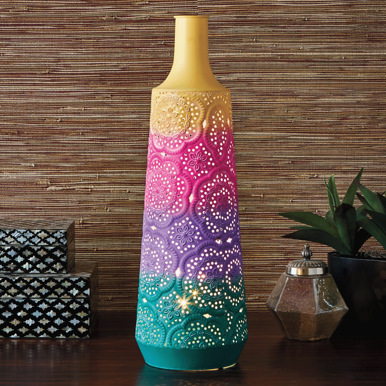 Lit Laser-Cut Metal Vase | Seventh Avenue