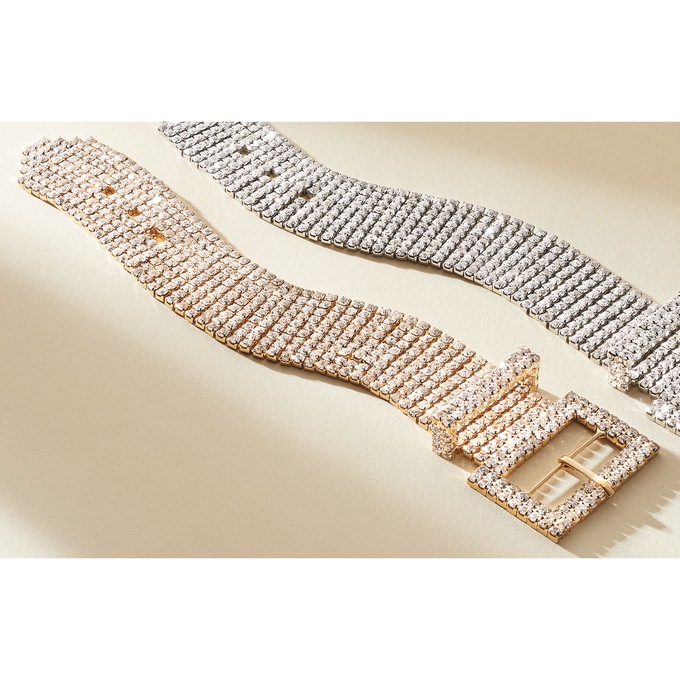 Crystal Buckle Bracelet, Silvertone, large