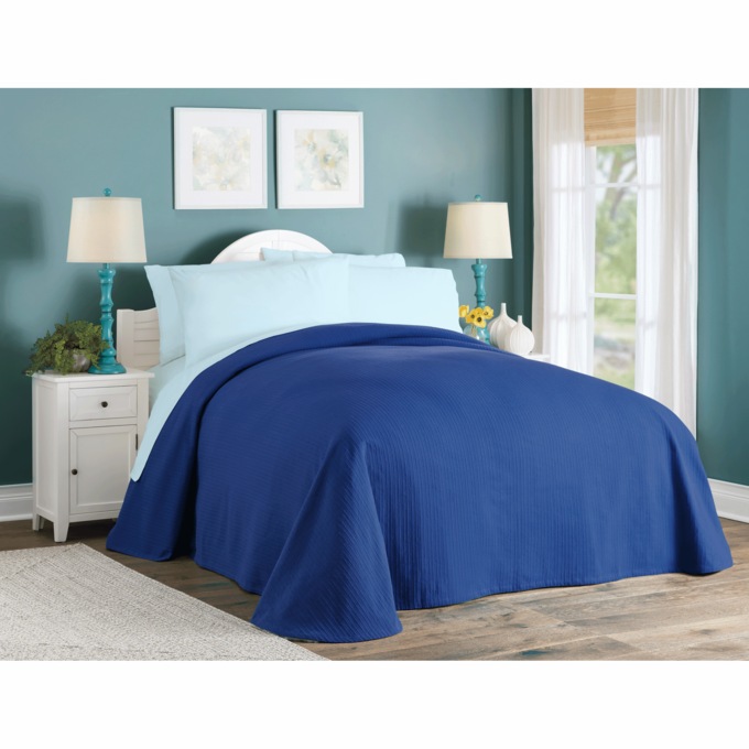 Color Connection Ribcord Bedspread, Navy, large