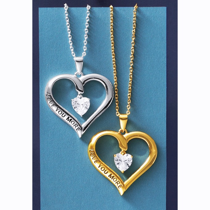 Cubic Zirconia Heart Love You More Pendant, , large
