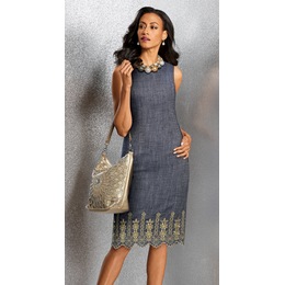 Avery Metallic Embroidered Sheath Dress, , large