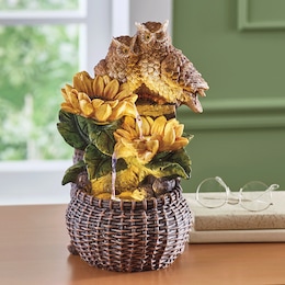 Lit Owl Sunflower Fountain, , large