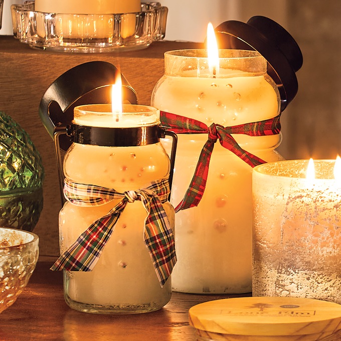 Glass Snowman Candle, , large