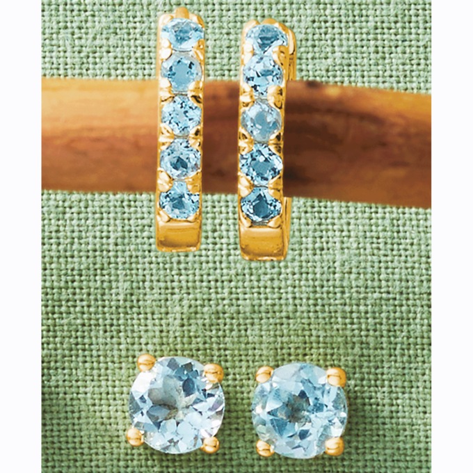 Gemstone 2-Pair Hoop & Post Set, Blue Topaz, large